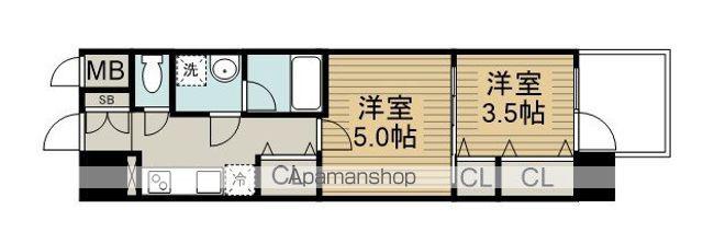 クレアドーレ南草津(2K/9階)の間取り写真