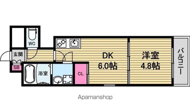 プリモパッソ谷町9丁目(1DK/2階)の間取り写真