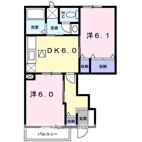 ア・ラ・モード・ピュアB(2DK/1階)の間取り写真