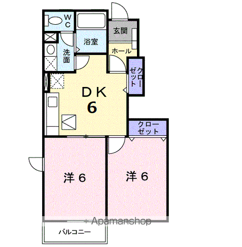 ウリイシパレス(2DK/1階)の間取り写真