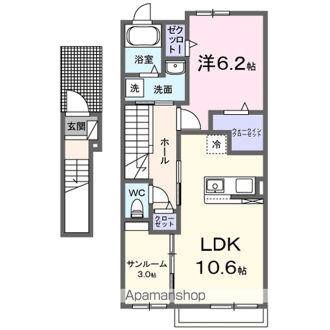 グランディディエライト(1LDK/2階)の間取り写真