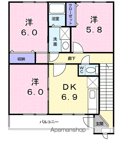 パストラル北上Ⅱ(3DK/2階)の間取り写真