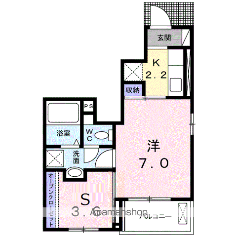西鉄天神大牟田線 西鉄久留米駅 バス乗車時間:17分 千歳市民センターバス停で下車 徒歩3分 3階建 築13年(2K/1階)の間取り写真