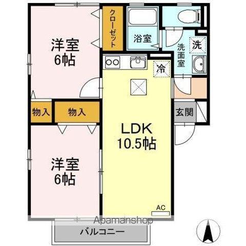 セジュール・ウメキⅢ(2LDK/1階)の間取り写真