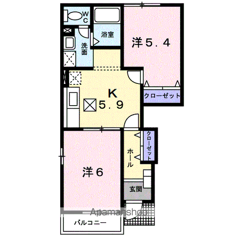 カーサHANAA棟(2DK/1階)の間取り写真