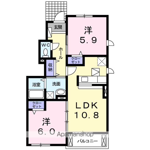 プレッソクラⅡ(2LDK/1階)の間取り写真