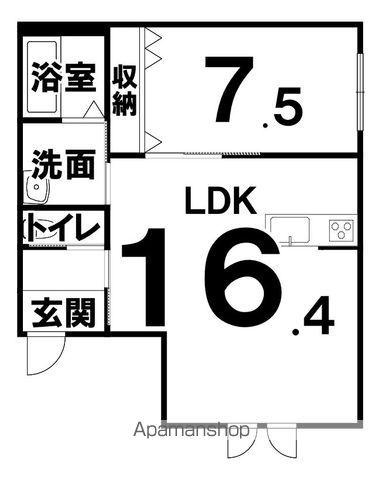 西8北4 B棟(1LDK/1階)の間取り写真