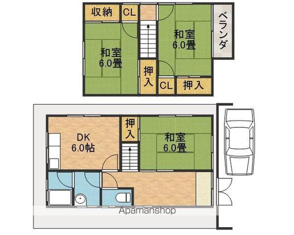 阪急電鉄京都線 茨木市駅 バス乗車時間:9分 五日市バス停で下車 徒歩11分 2階建 築47年(3DK)の間取り写真