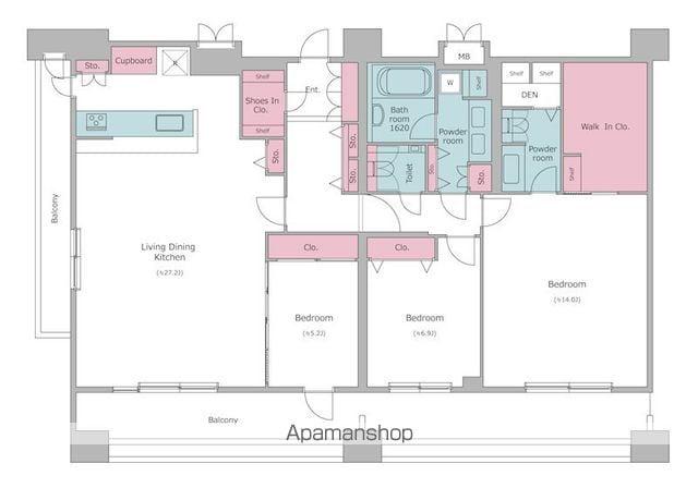 レジディア西麻布(3LDK/14階)の間取り写真