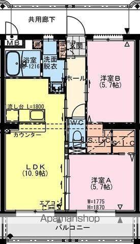 都城天神町YマンションII(2LDK/3階)の間取り写真