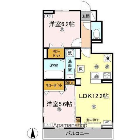 グランツ上福万 B棟(2LDK/1階)の間取り写真