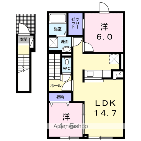 モデルノ ポテーレⅦ(2LDK/2階)の間取り写真