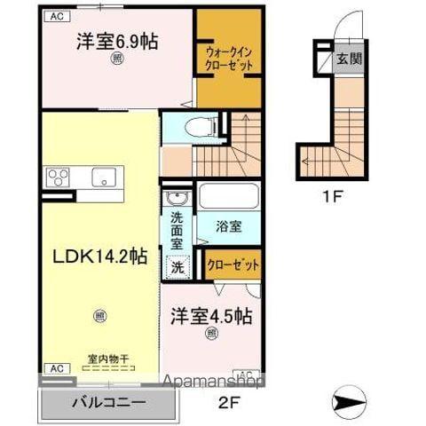 オリエンタルコート南田宮(2LDK/2階)の間取り写真