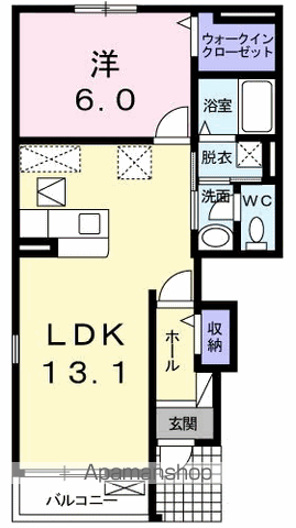 セイバリーハウスB(1LDK/1階)の間取り写真