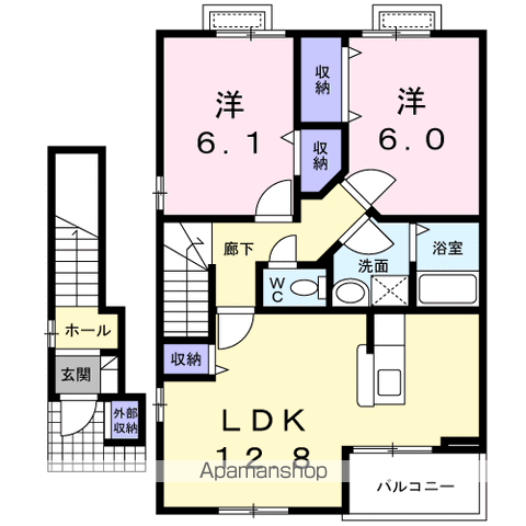 ラ・フォーレみかげ A(2LDK/2階)の間取り写真