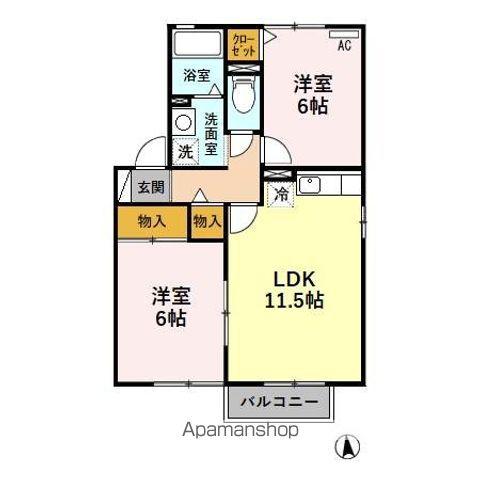 シャトーアサヒIII(2LDK/2階)の間取り写真