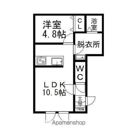 石北本線 北見駅 バス乗車時間:3分 本町1丁目バス停で下車 徒歩3分 2階建 築4年(1LDK/1階)の間取り写真