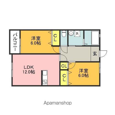 ペットパサージュ大藪K(2LDK/2階)の間取り写真