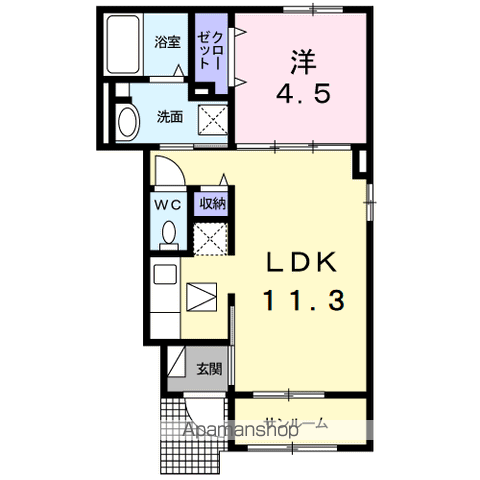カーサミルト(1LDK/1階)の間取り写真