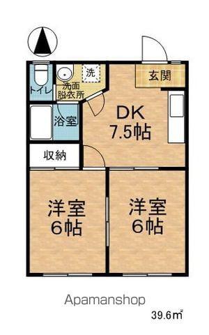 ハイツ常念C・D(2DK/1階)の間取り写真