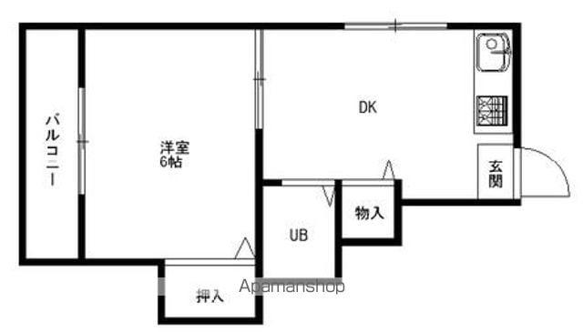 アサヒハイツ那の川(1DK/2階)の間取り写真