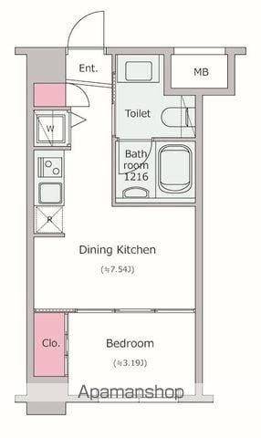 レジディア新川(1DK/2階)の間取り写真