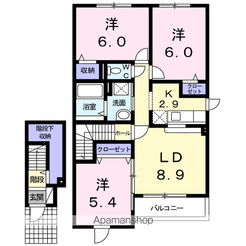 ベイサイトⅠ(3LDK/2階)の間取り写真