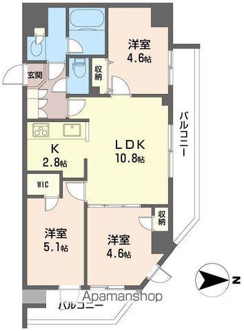 ツインズ国立Ⅰ(3LDK/4階)の間取り写真