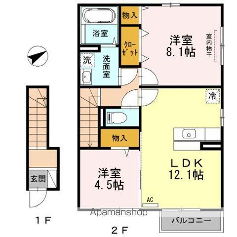 プティシャン II(2LDK/2階)の間取り写真