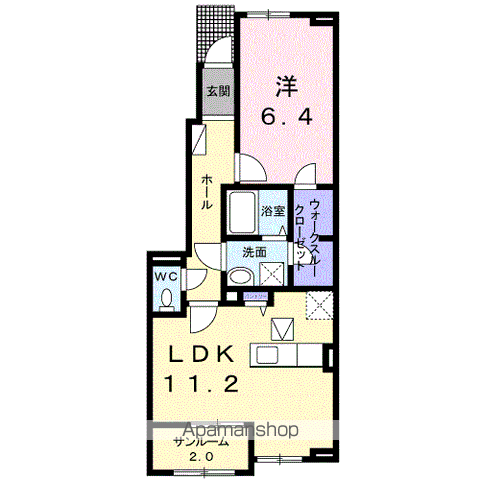 クラール土器町A(1LDK/1階)の間取り写真