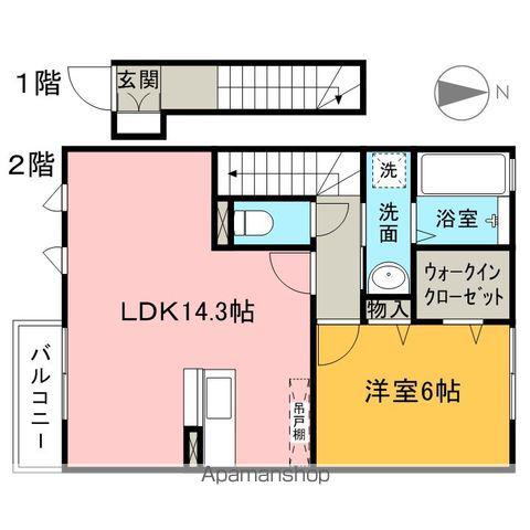 サンボナールB(1LDK/2階)の間取り写真