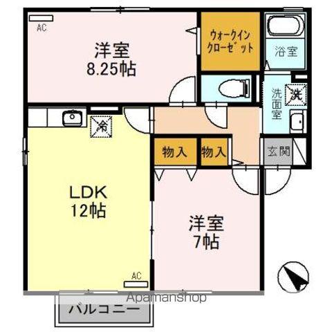 サニーサイドIZUMI B棟(2LDK/2階)の間取り写真