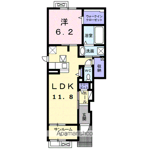 アコールⅡ(1LDK/1階)の間取り写真