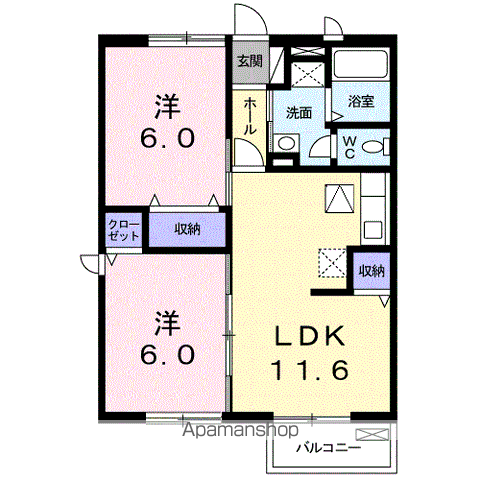 ウエストライフ(2LDK/1階)の間取り写真