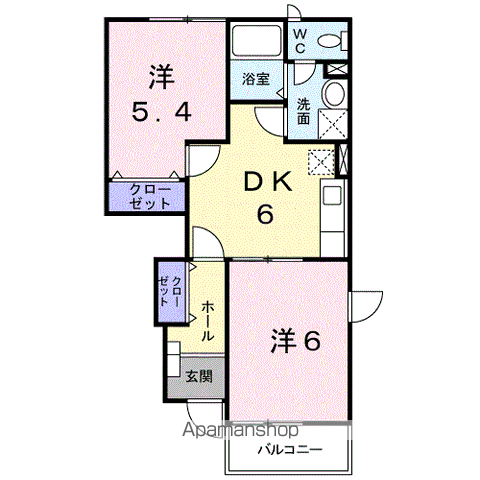 サウス・サバーブズA(2DK/1階)の間取り写真