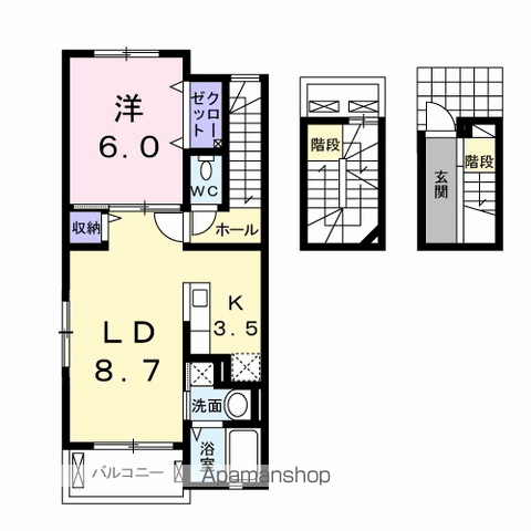 グレイスフルⅡ(1LDK/3階)の間取り写真
