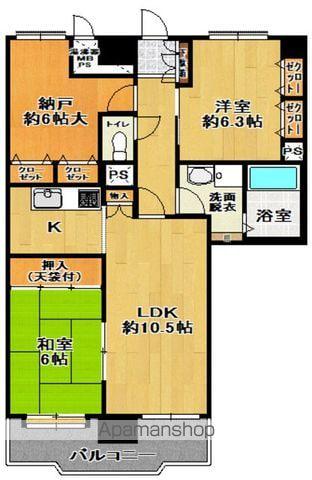 ライオンズマンション清水台(2LDK/11階)の間取り写真