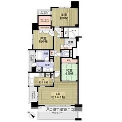 グランドメゾン星が丘山手A棟(3LDK/13階)の間取り写真