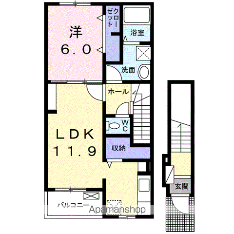 BESTHOUSEⅢC(1LDK/2階)の間取り写真