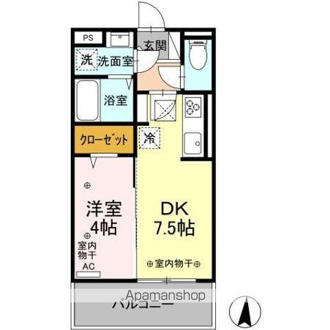 リヴェール中御所 C(1DK/1階)の間取り写真