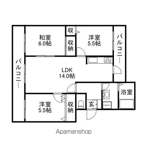 グリーンハイツ水城 B棟(3LDK/3階)の間取り写真