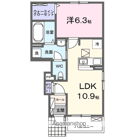 ハッピーメゾンⅧ B(1LDK/1階)の間取り写真