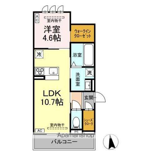 セレスティア福光西 ウエスト(1LDK/2階)の間取り写真
