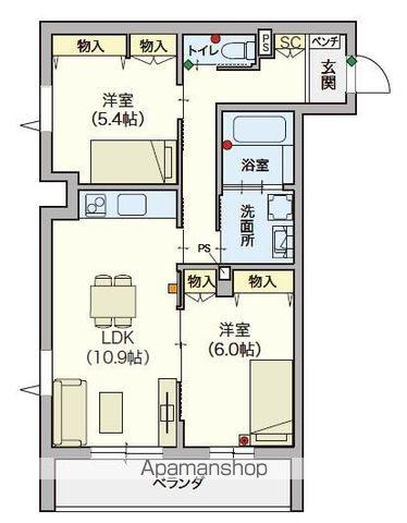 オカバ練馬平和台ヘーベルVILLAGE(2LDK/2階)の間取り写真