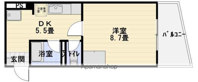 稲川うおとう(1DK/3階)の間取り写真