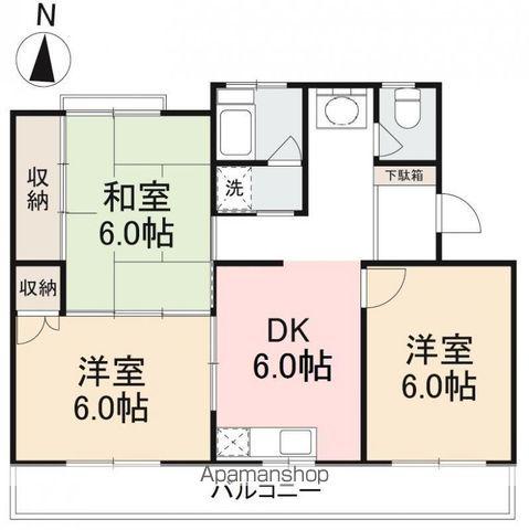 伏石第一ハイツ(3DK/4階)の間取り写真