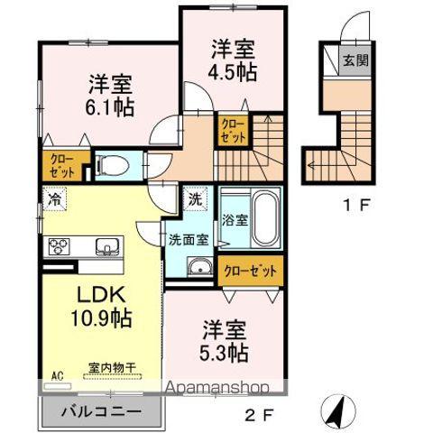 シュプリーム A棟(3LDK/2階)の間取り写真