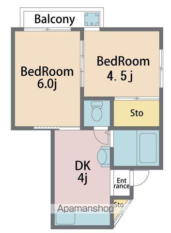 コーポ明(2K/3階)の間取り写真