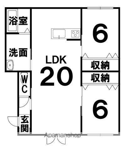 西8北4 A棟(2LDK/1階)の間取り写真