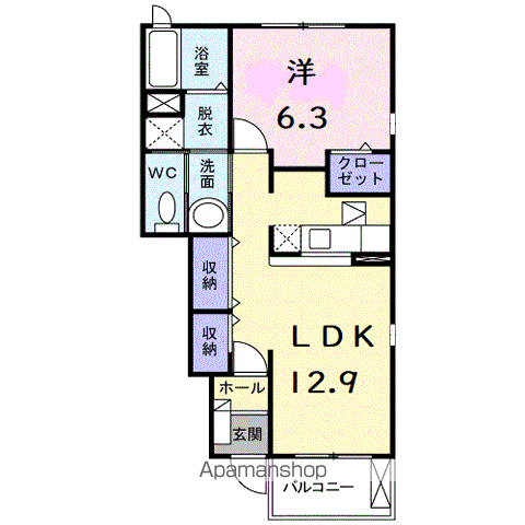 ピアーチェ A(1LDK/1階)の間取り写真